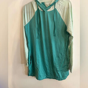 Long sleeve hooded sun shade tunic dress mint green with hood & thumb holes